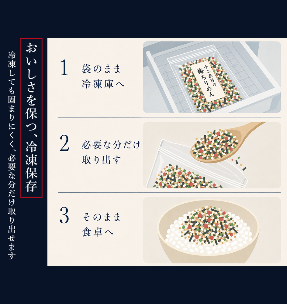 十二品目の梅ちりめん　冷凍してもくっつかない